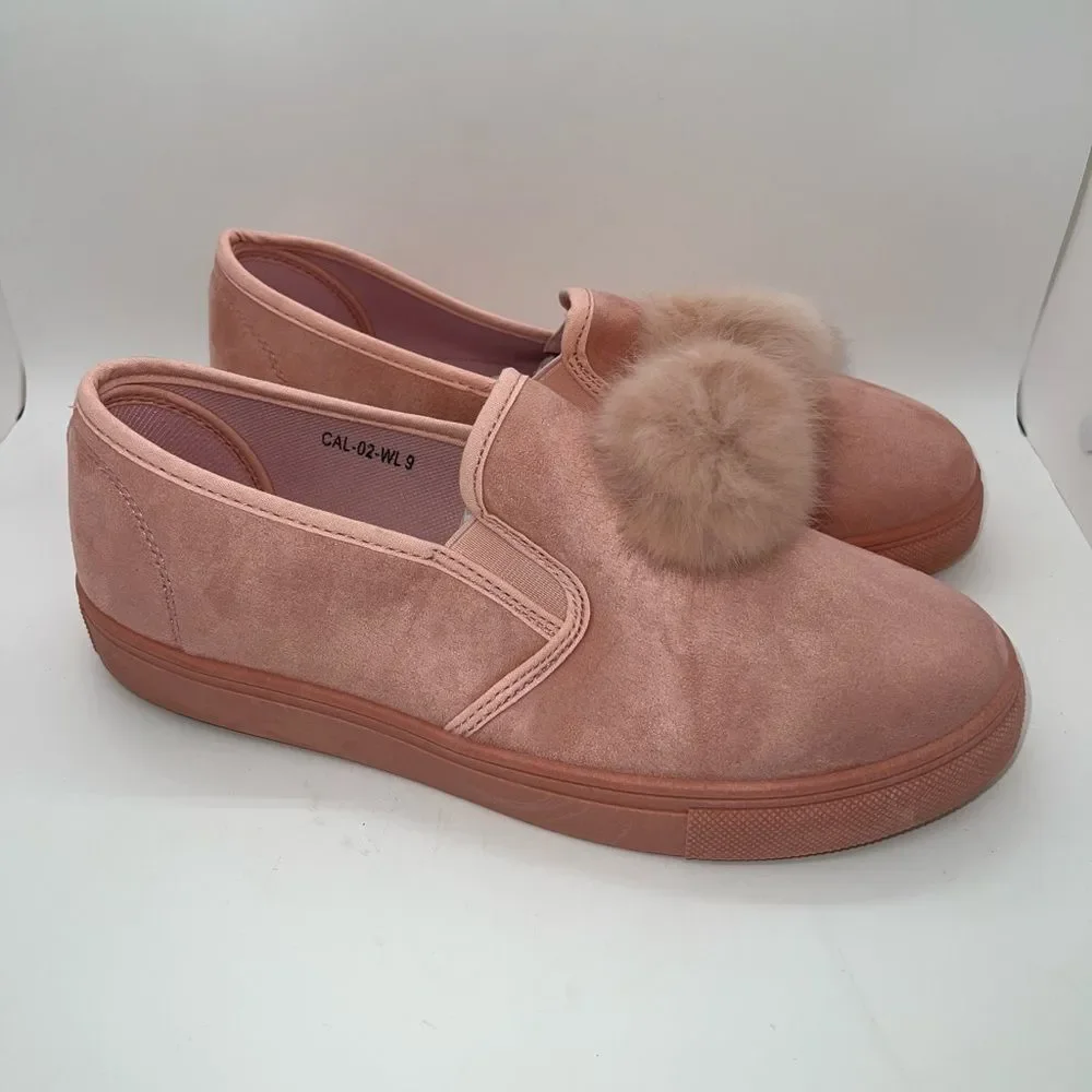 Ositos CAL-02K Blush Pink Slip On Pom Pom Sneakers Loafers Shoes Size 8 New